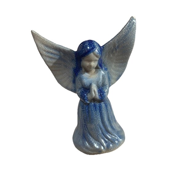 Vtg Beaumont Brothers Pottery 1994 Cobalt Blue Salt Glaze Xmas Angel Figurine - Picture 1 of 6